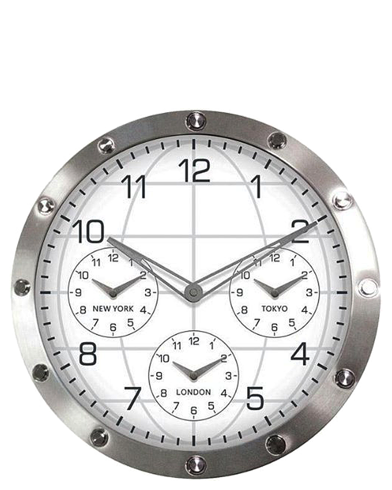 Geneva Timezone Silver Wall Clock