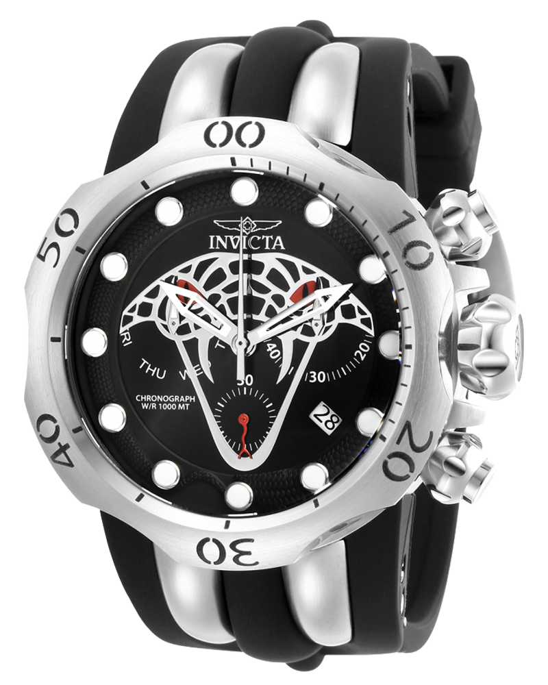Invicta Venom Mens Quartz Watch 53.7mm Stainless Steel Case Black, Silver Dial